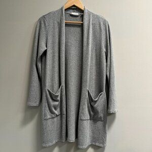 J. Jill Women's Open Front Grey Cardigan Sweater Pockets Size XS Petite